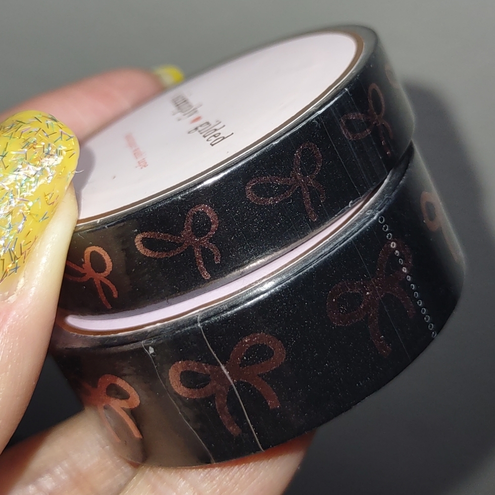 Simply Gilded Washi Tape - Black w/ Rose Gold Bows Foil